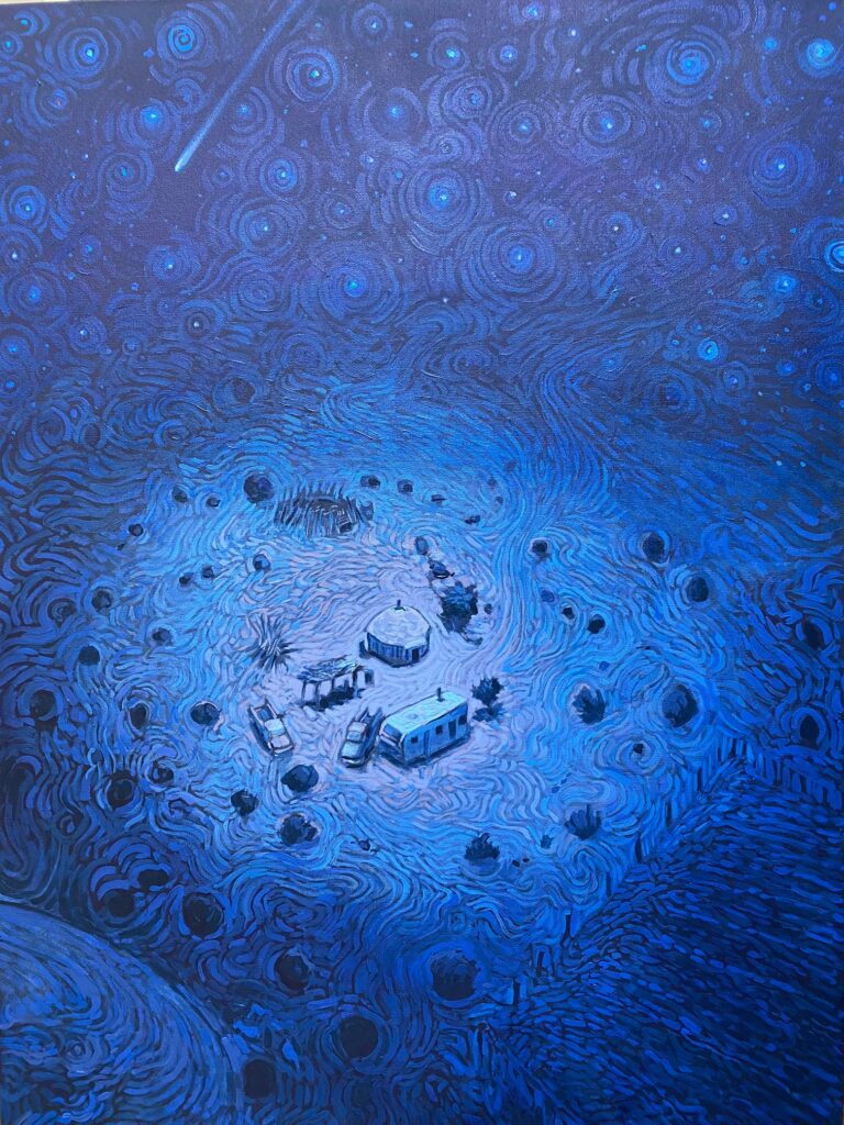 Guardian's View” acrylic on canvas 30x40, West of the Moon Show: Topography of My Spirit in Flight 