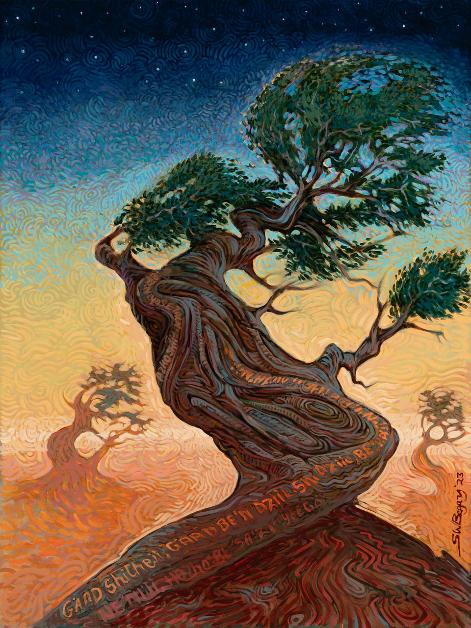 Painting by Shonto Begay, rooted in prayers 30x40.