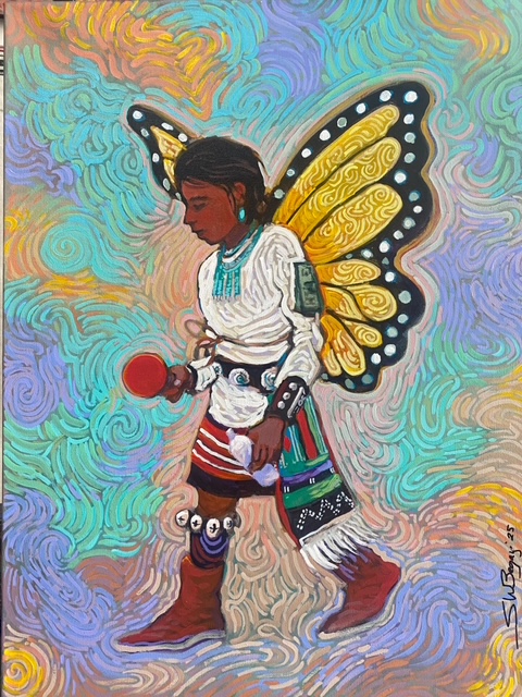Shonto Begay painting - Free Market Monarch, 18x24 inches, acrylic on canvas